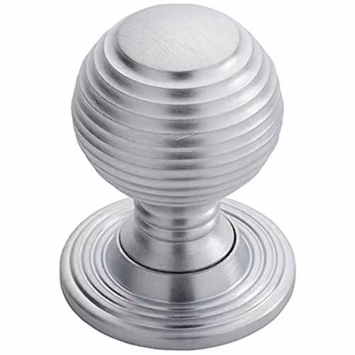 Loops Textured Reeded Ball Cupboard Door Knob in Satin Chrome, 35mm Diameter