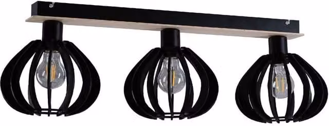 Netlighting Nicoleta Modern Adjustable Ceiling Spotlight Bar in Black and Wood, 62 cm, 3x E27