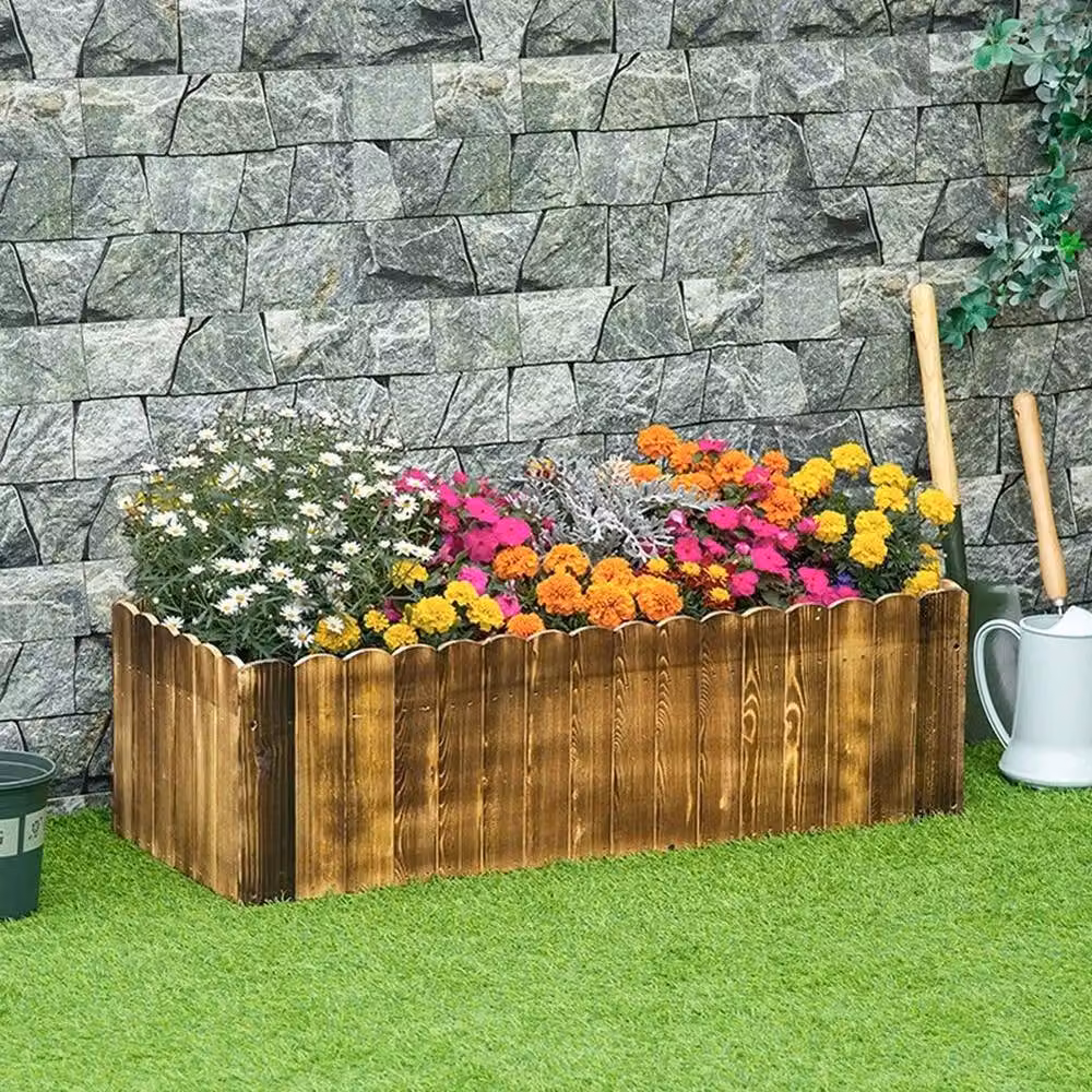 NESTLUNE Brown Wooden Raised Flower Bed Garden Planter Box with 109L Capacity – 4