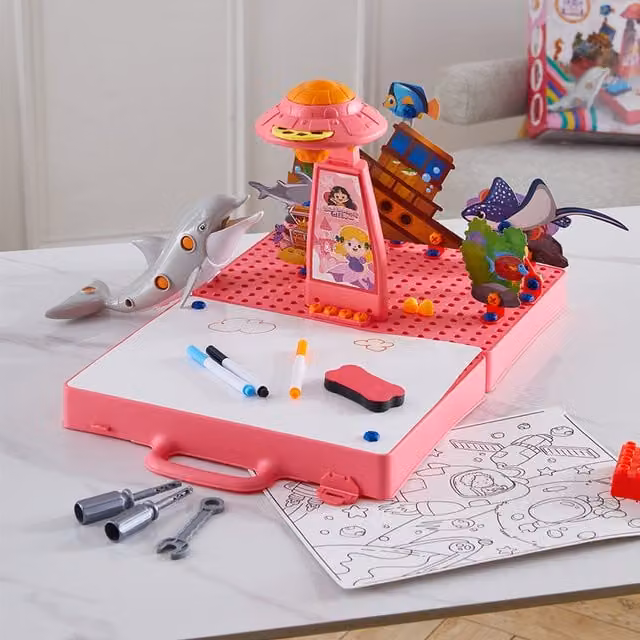 Livingandhome Reusable Projector Painting and Drawing Colouring Puzzle Box Set for Kids, Pink