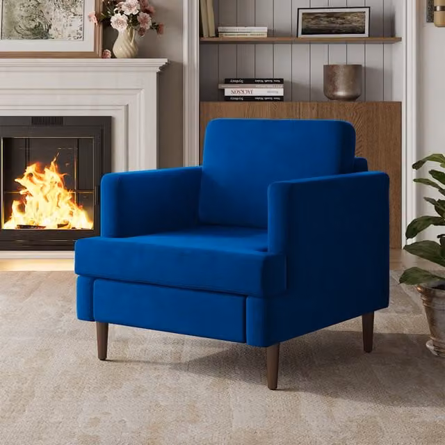 Livingandhome Mid-Century Blue Velvet Single Sofa Armchair
