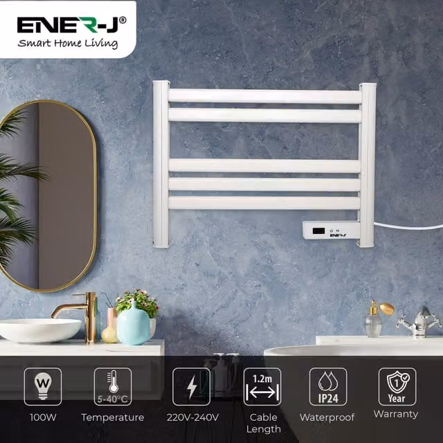 EnerJ Smart White Infrared Heated Towel Rail with LC Screen