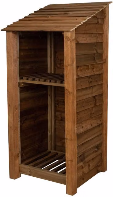 Arbor Garden Solutions Single Bay Wooden Log Store with Kindling Shelf, Brown, H: 180 cm, W: 79 cm, D: 79 cm