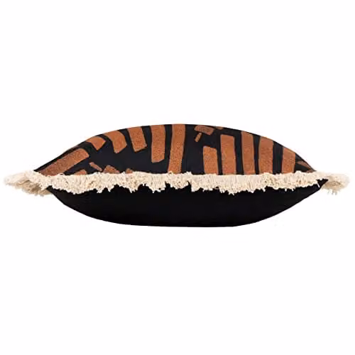 Paoletti Oromo Brown Printed Geometric Fringed Square Cushion, W/D/H: 45 x 45 x 45 cm – 2