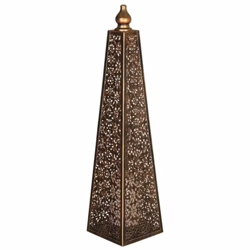 mysmartbuy Moroccan Style Pyramid Lantern Lamp, Bronze Effect, Battery Powered LED Light with Remote Control and Timer, IP44 Weatherproof, H60 x W15 cm – 3