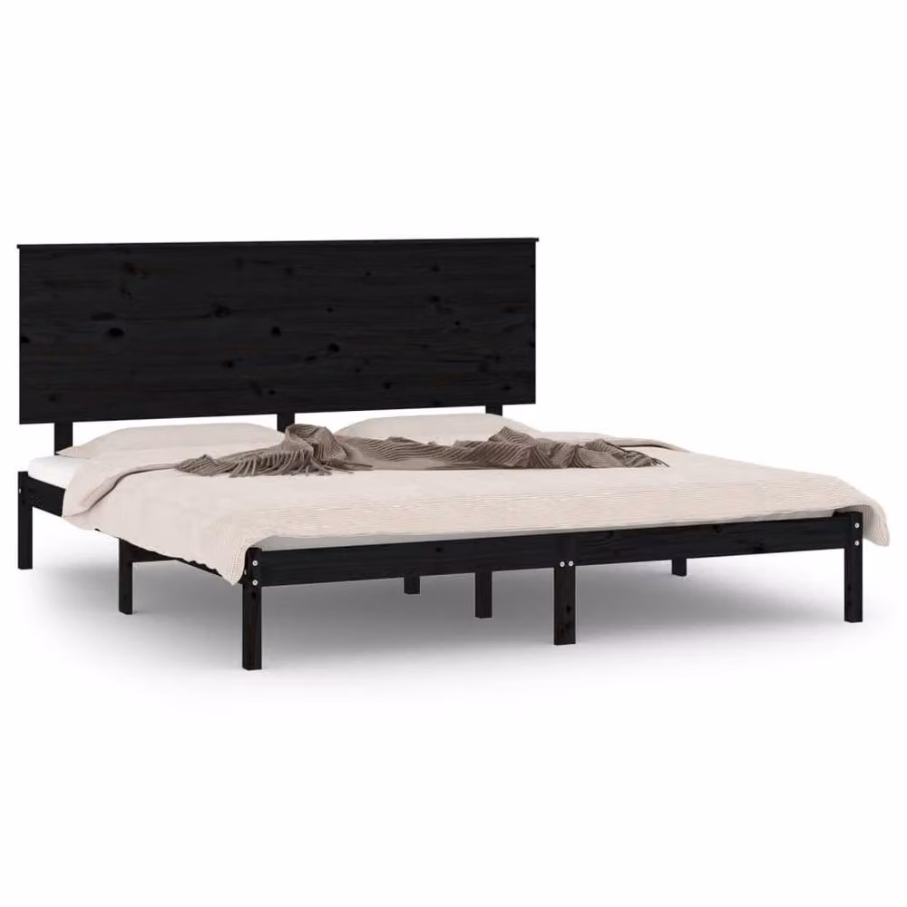 Berkfield Home Beautiful Black Solid Wood Pine Bed Frame W/D/H: 200 x 93.5 x 205.5 cm – 3
