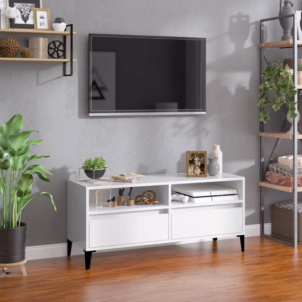 Berkfield Home High Gloss White TV Cabinet W/D/H: 100 x 34.5 x 44.5 cm – 2