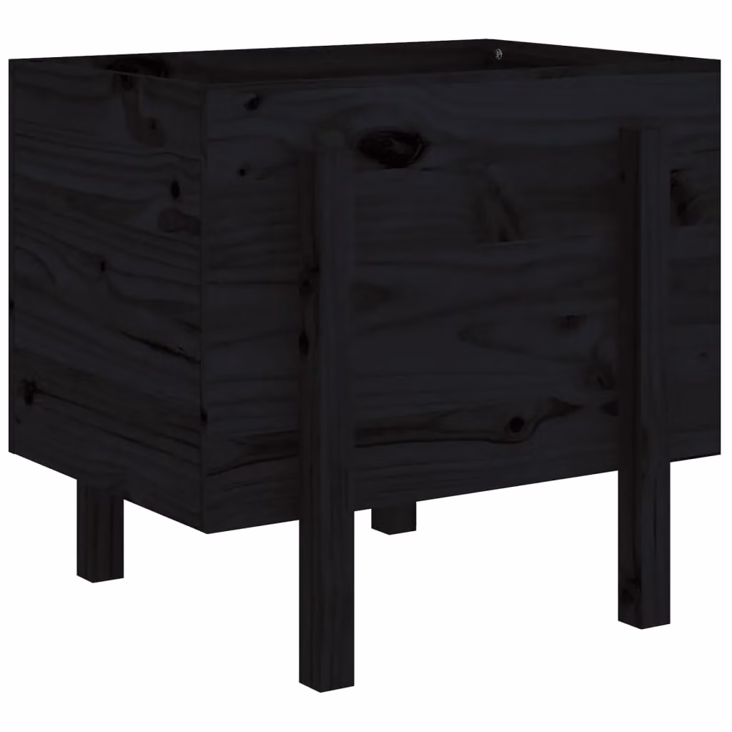 Berkfield Home Black Solid Wood Pine Garden Planter Tub W: 62 cm, D: 50 cm, H: 57 cm – 2