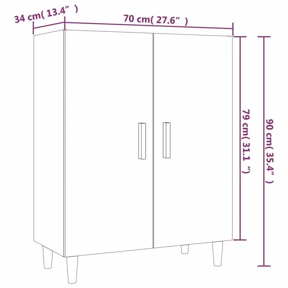 Berkfield Home Sideboard in Concrete Grey, Engineered Wood, W/D/H: 70 x 34 x 90 cm – 3