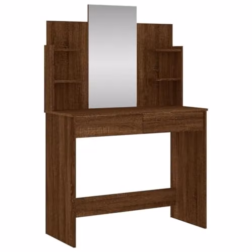 vidaXL Dressing Table with Mirror in Brown Oak, W: 96 cm, D: 39 cm, H: 142 cm – 1