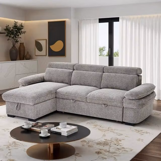 Furnishings For Less UK Blake Reversible 4 Seater Fabric Corner Sofa Bed in Grey, W: 262 cm, D: 166 cm, H: 84 cm