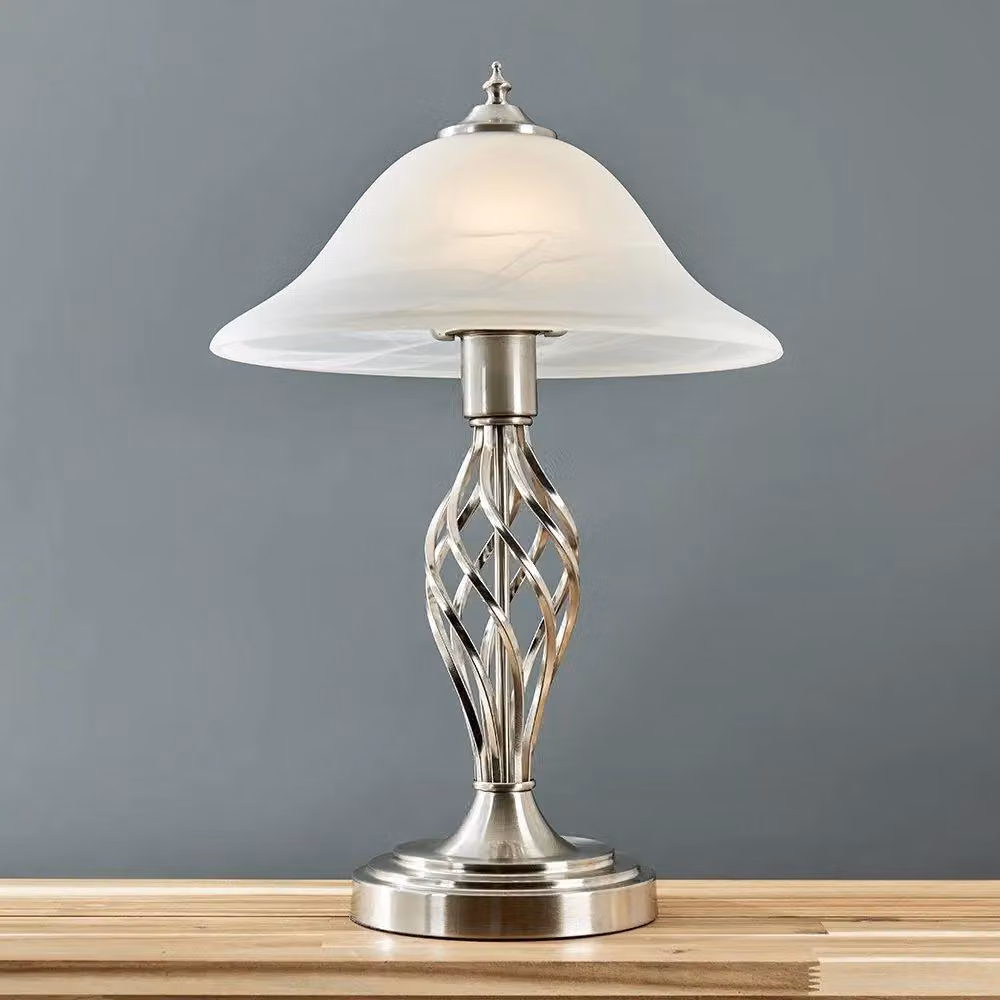 ValueLights Memphis Pair of Silver Metal Table Lamps with White Dome Shades – 2
