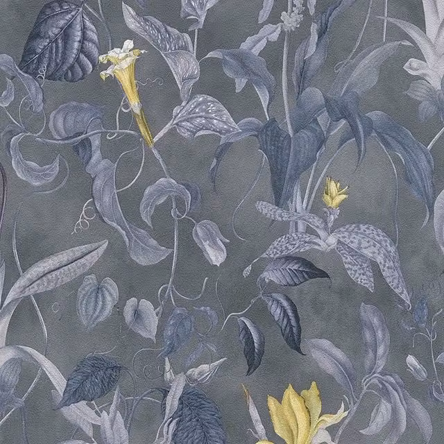 A.S. Création Tropical Jungle Floral Botanical Vinyl Wallpaper in Grey, Blue and Yellow
