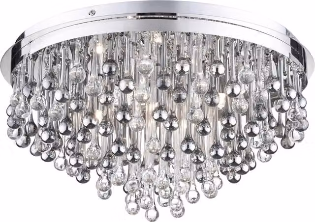 Litecraft Teardrop Crystal Effect Flush Ceiling Light in Chrome