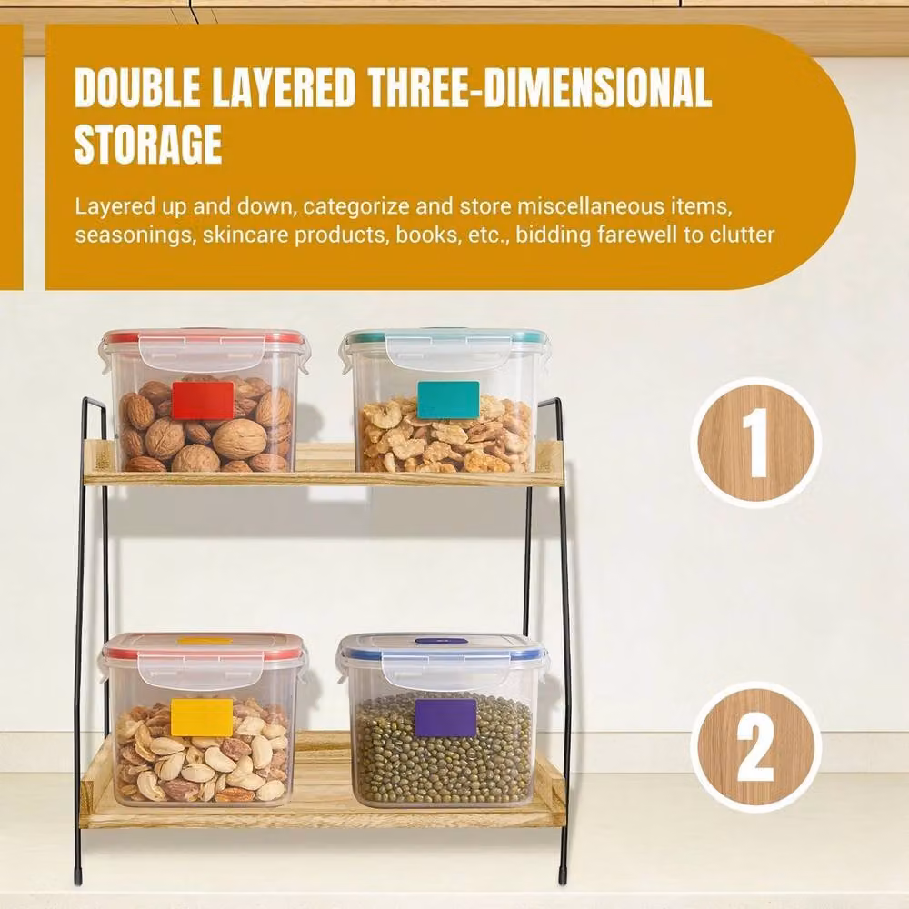 KORVIXA 2 Tier Coffee Station Organizer Rack in Beige, W/D/H: 100 x 100 x 37.5 cm – 3