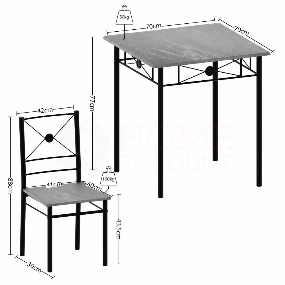 Home Discount Vida Designs Roslyn Modern 2 Seater Dining Table and 2 Chairs Set in Grey – 2
