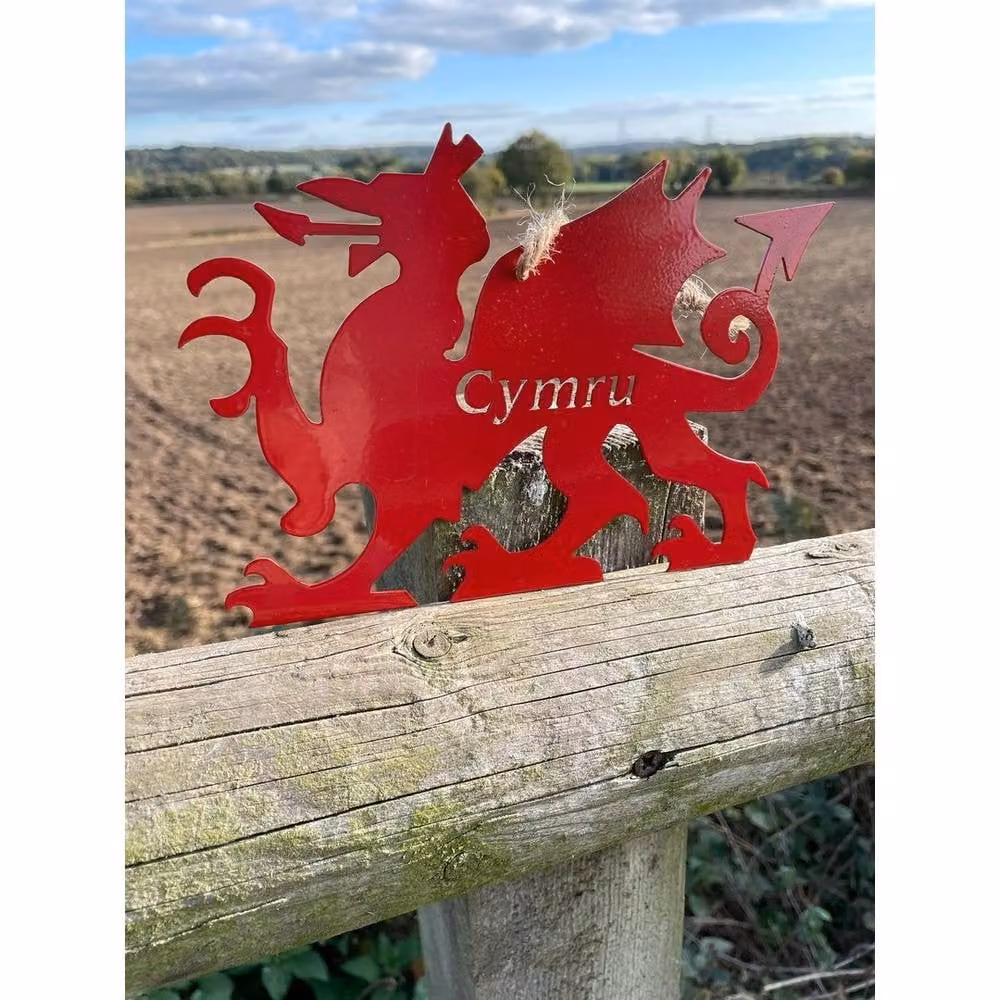 Poppyforge Red Metal Hanging Welsh Dragon Garden Art, W: 20 cm, H: 14 cm – 2