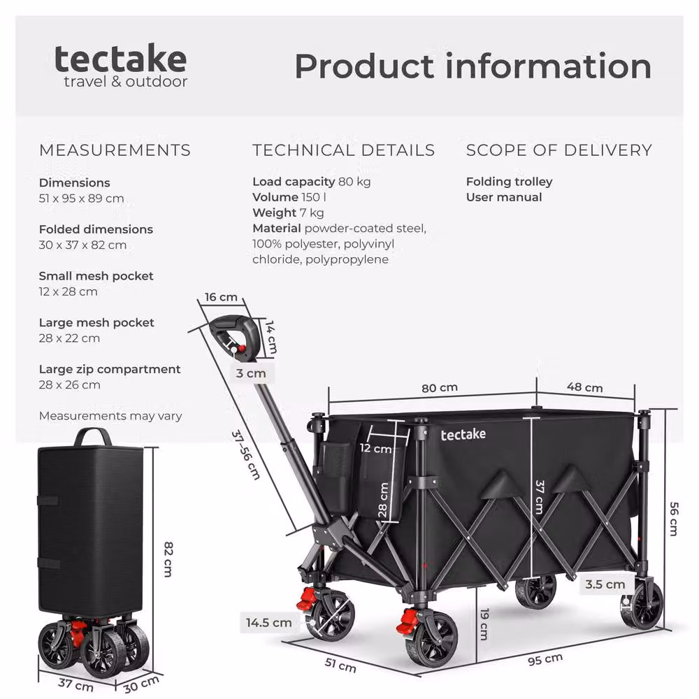tectake RollRider Folding Trolley with Telescopic Handle and Front Swivel Wheels in Black – 6