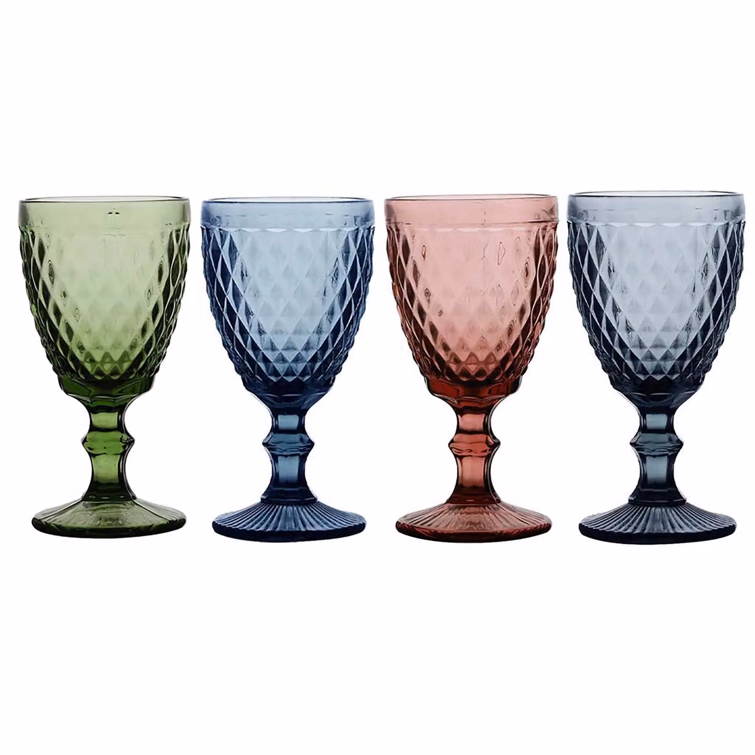 Dibor Set of 4 Multicolour Diamond Embossed Wine Glasses, 340ml per glass – 2