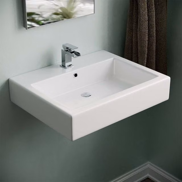 Nes Home Wall Hung Rectangular Basin, White, Width: 57 cm