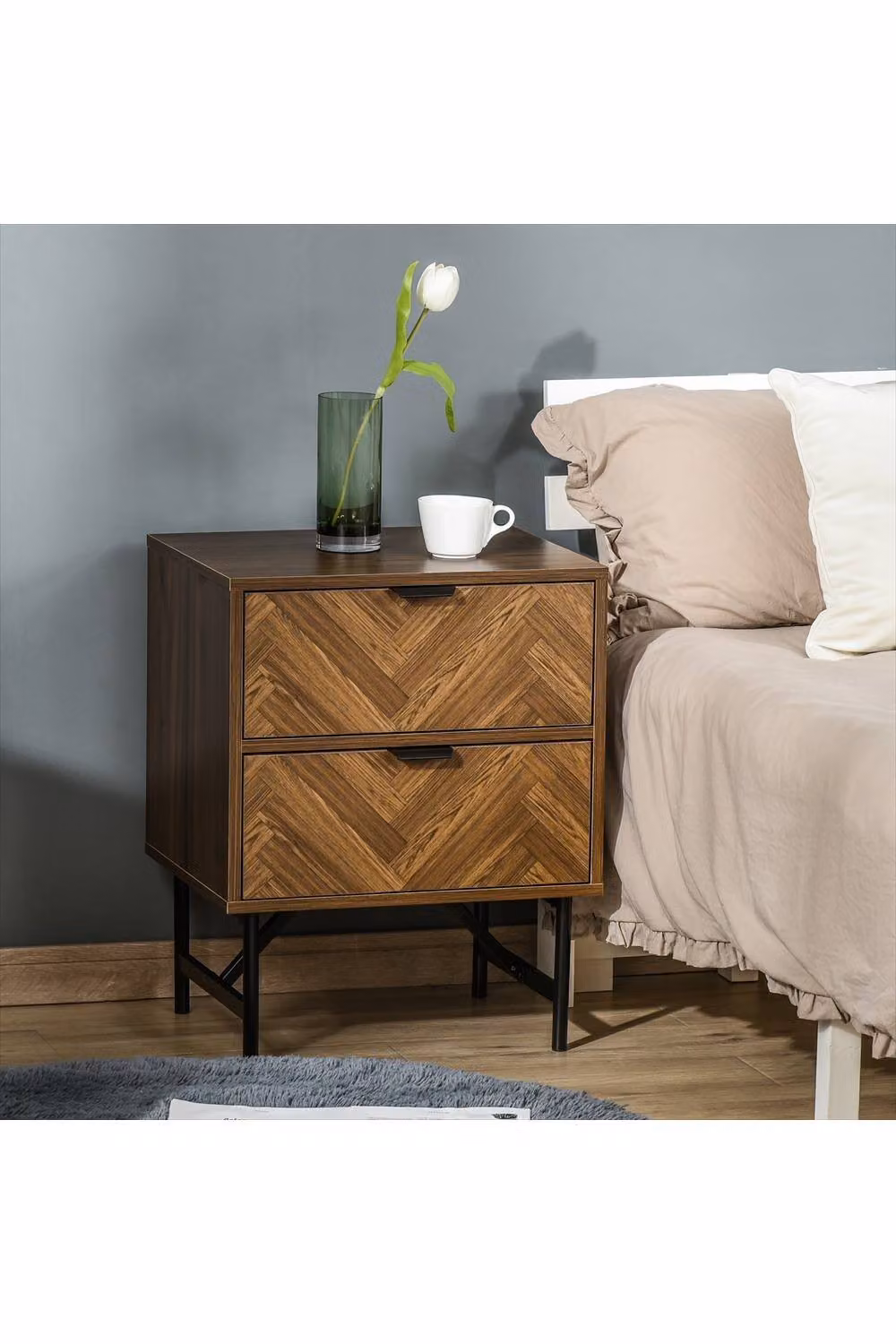 ERGOVEXA Modern Bedside Table with Two Drawers in Walnut Brown – 3