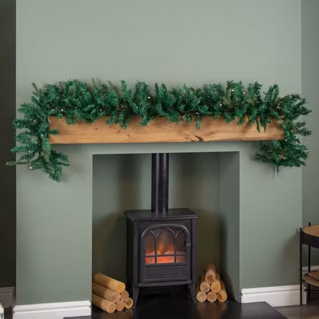Samuel Alexander 1.8m Plain Green Pre-Lit Christmas Garland with 164 Tips and 50 Warm White LED Lights