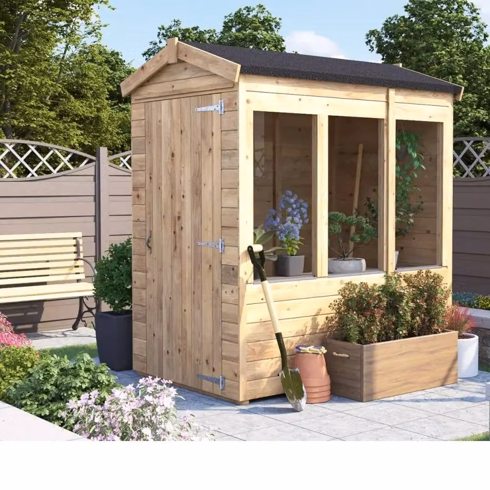 Dunster House Wooden Potting Shed with Gable Roof in Brown, W: 120 cm, D: 180 cm, H: 205 cm – 7