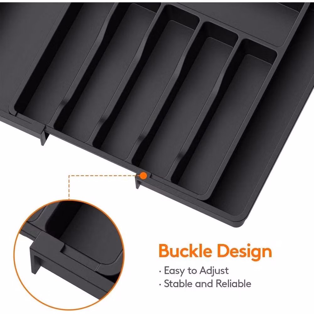 FLAVORA Adjustable Black Plastic Extendable Cutlery Tray – 2