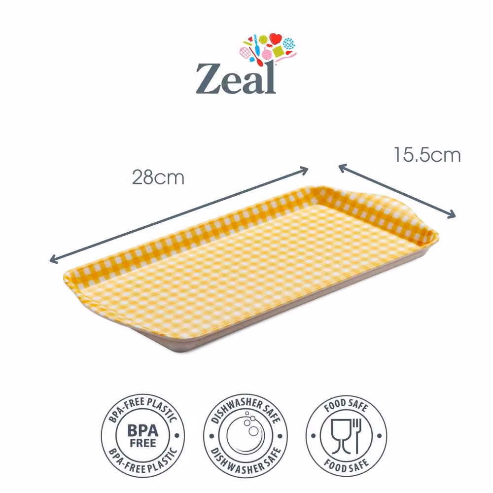Zeal Melamine Gingham Sandwich Serving Tray with Handles, Yellow, W: 28 cm x D: 15 cm – 1