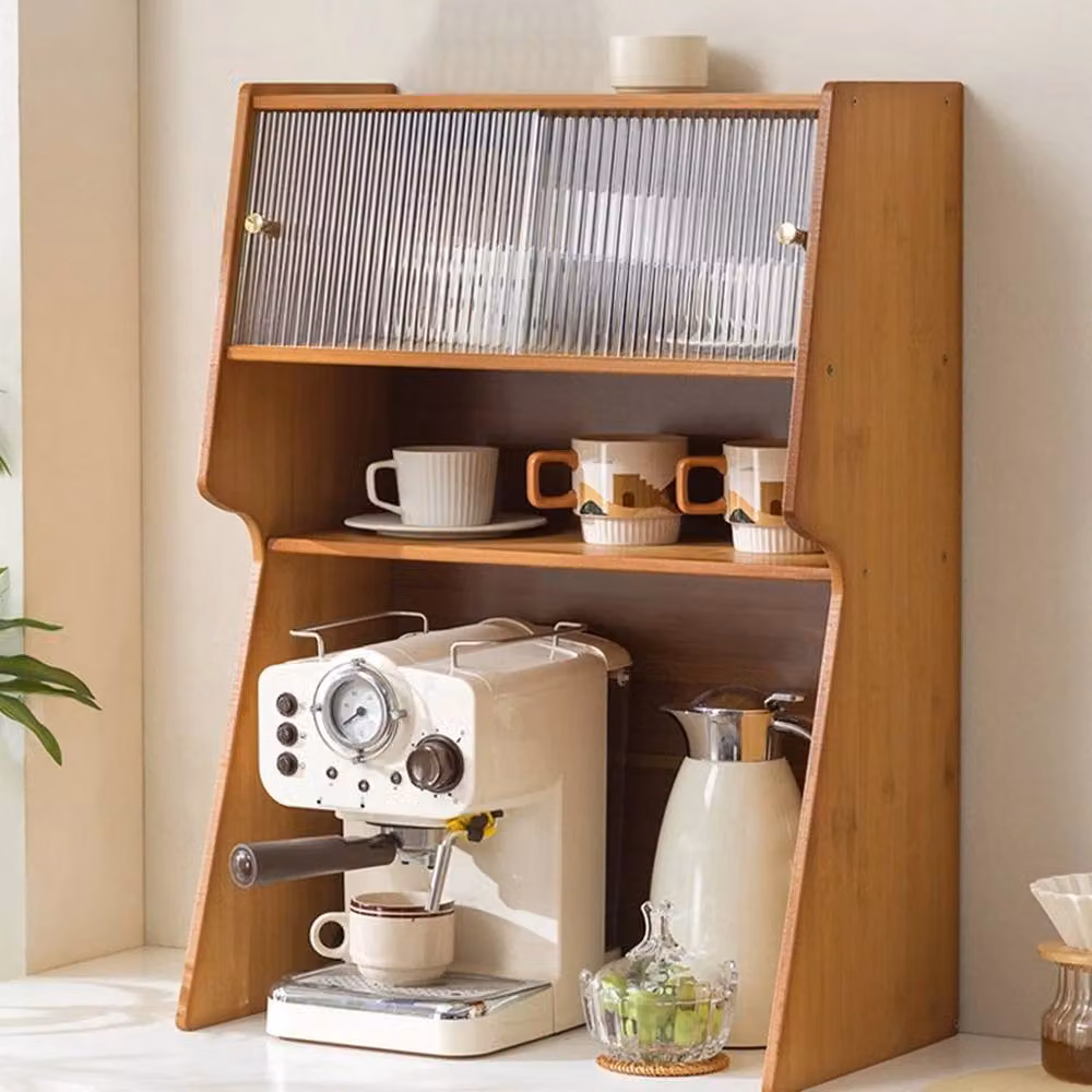ERGOVEXA Brown Kitchen Coffee Rack and Microwave Stand with Cup Organiser, W/D/H: 73.0 x 29.5 x 29.5 cm – 3