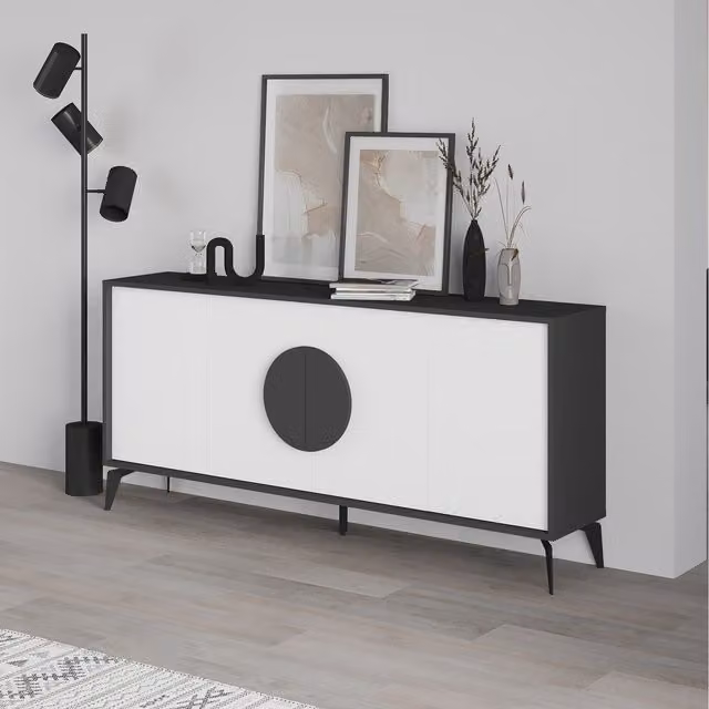 Decortie Gora 4 Door Sideboard Storage Cabinet with Metal Legs in Anthracite Grey and White, W: 180 cm – 1