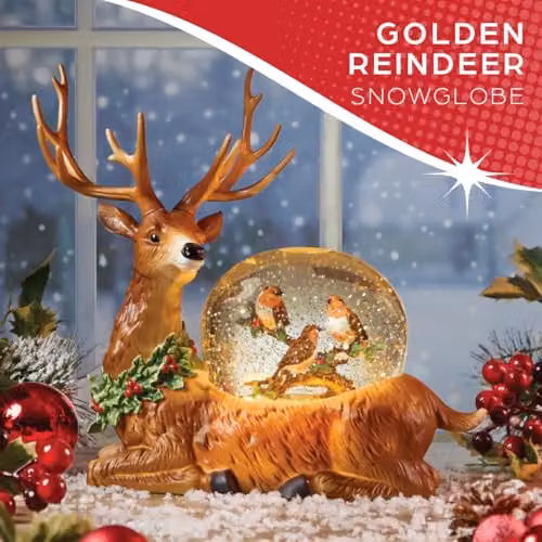 The Christmas Workshop Light-Up Reindeer Snow Globe with Swirling Glitter and Warm White LED Glow in White and Gold, H 28.5 cm x W 26.0 cm x D 15.5 cm – 2