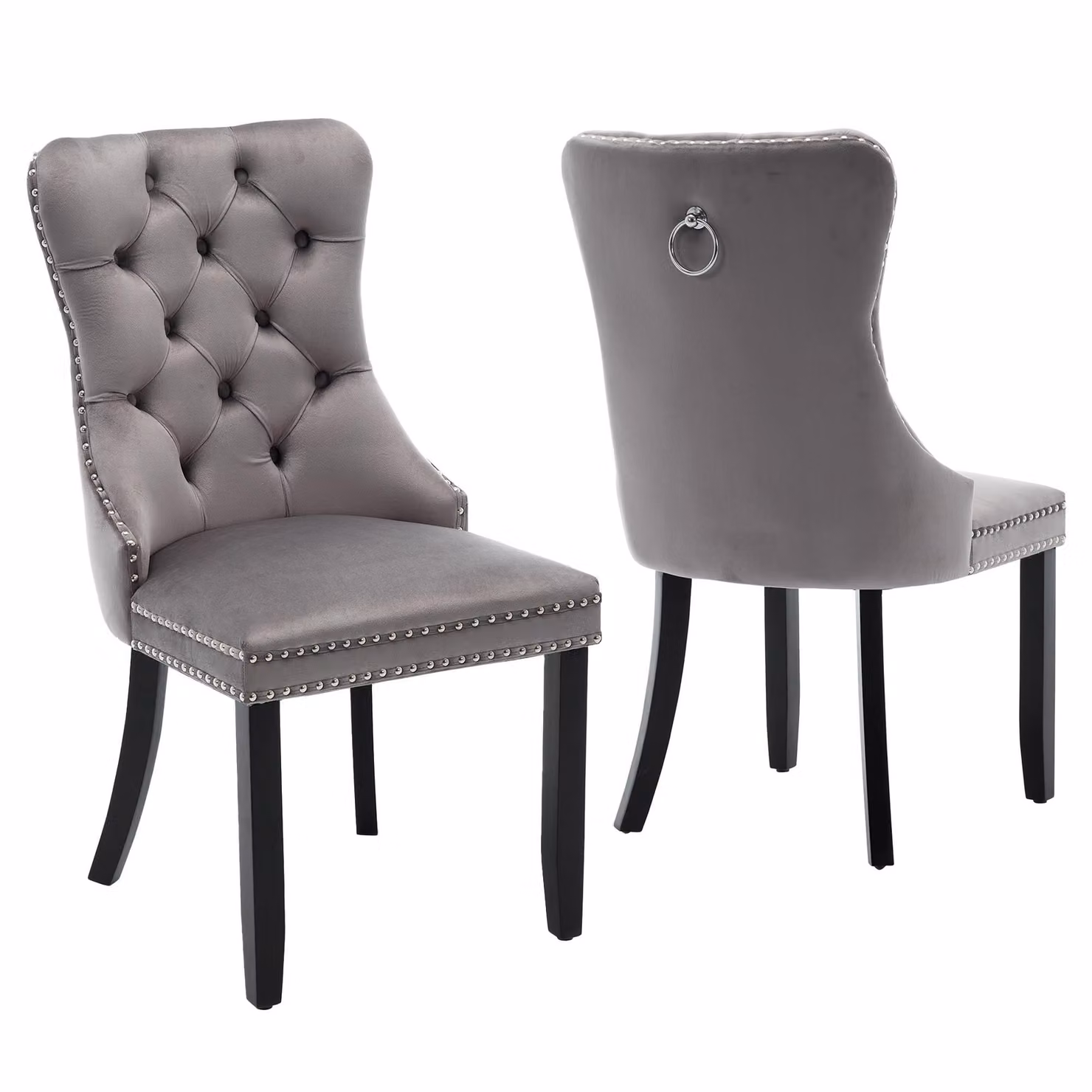 Aosom.UK Set of 2 Grey Velvet Dining Chairs with Button Tufted Backrest and Rubberwood Legs, W/D/H: 64 x 50 x 96 cm – 2