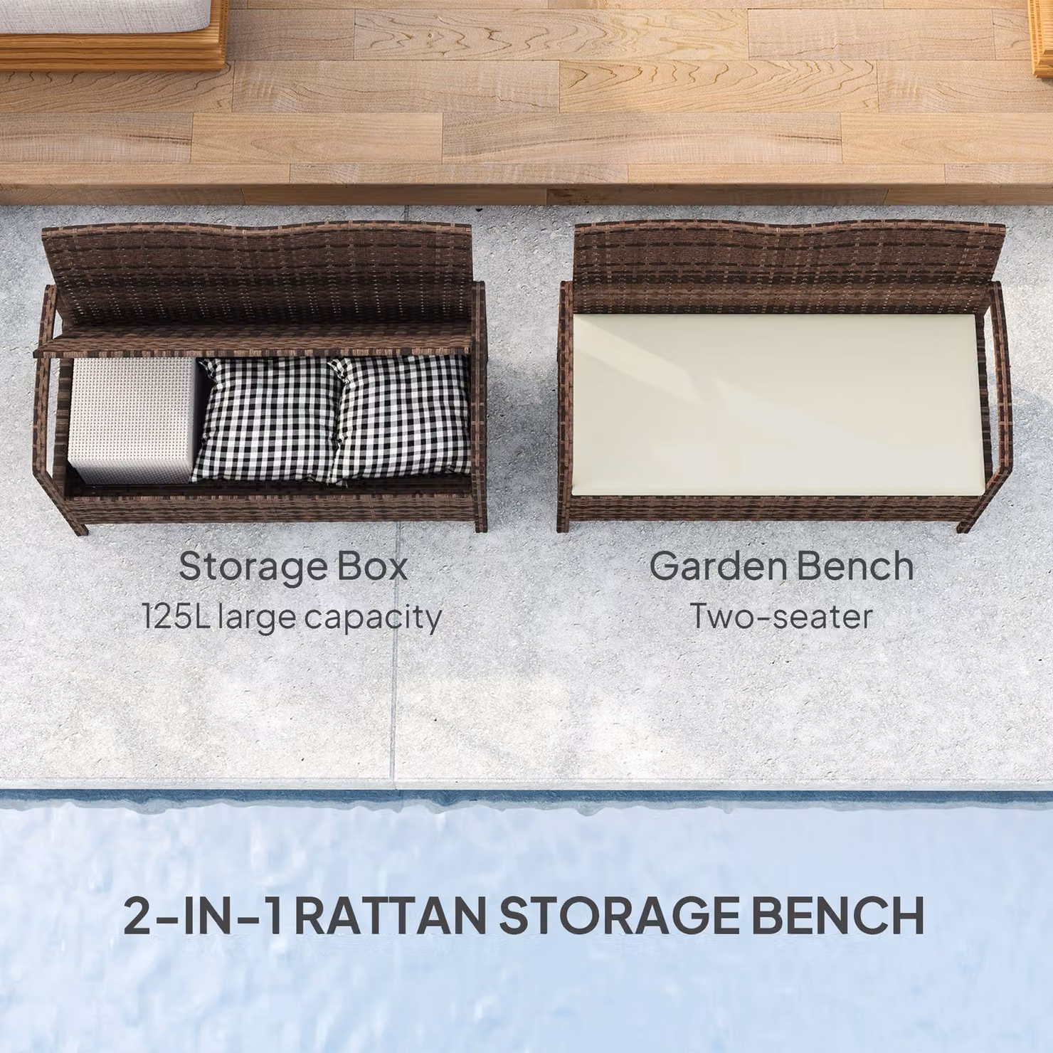 Outsunny 125L Garden Storage Bench with Cushions in Brown – 4