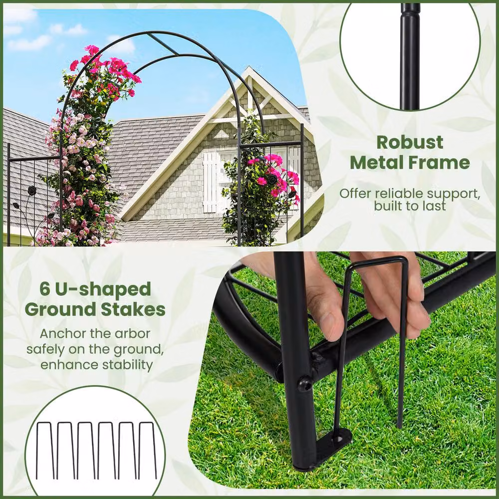 Costway Black Metal Garden Arch with Lockable Gate, Height: 220 cm – 5