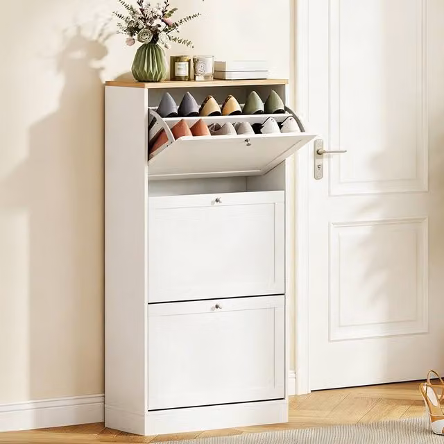 ERGOVEXA Modern White 3-Drawer Shoe Storage Cabinet with Tilting Compartments, W/D/H: 115 x 60 x 23.5 cm – 1