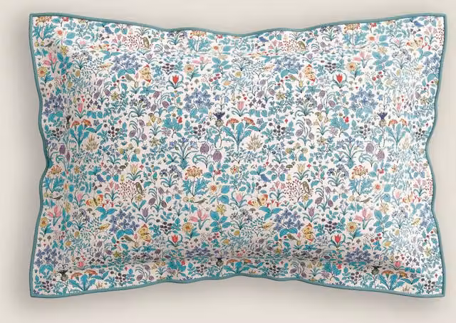 V&A Voysey Wildflower Cotton Percale Pillowcase, Turquoise and Multicolour Floral Art Nouveau Design