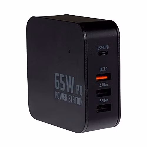 Maplin 65W 4 Port USB-C and USB-A GaN Power Station Laptop Charger in Black – 1