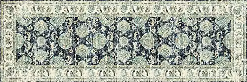 Bruce Starke Silk Road Collection Perla Vintage Washable Non-Slip Rug in Blue, W: 180 cm, D: 60 cm – 1