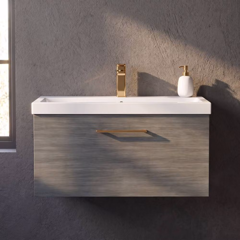 Balterley Wall Hung Single Drawer Vanity Unit with Basin, Woodgrain Anthracite and Grey, W/D/H: 810 x 390 x 399 mm – 6