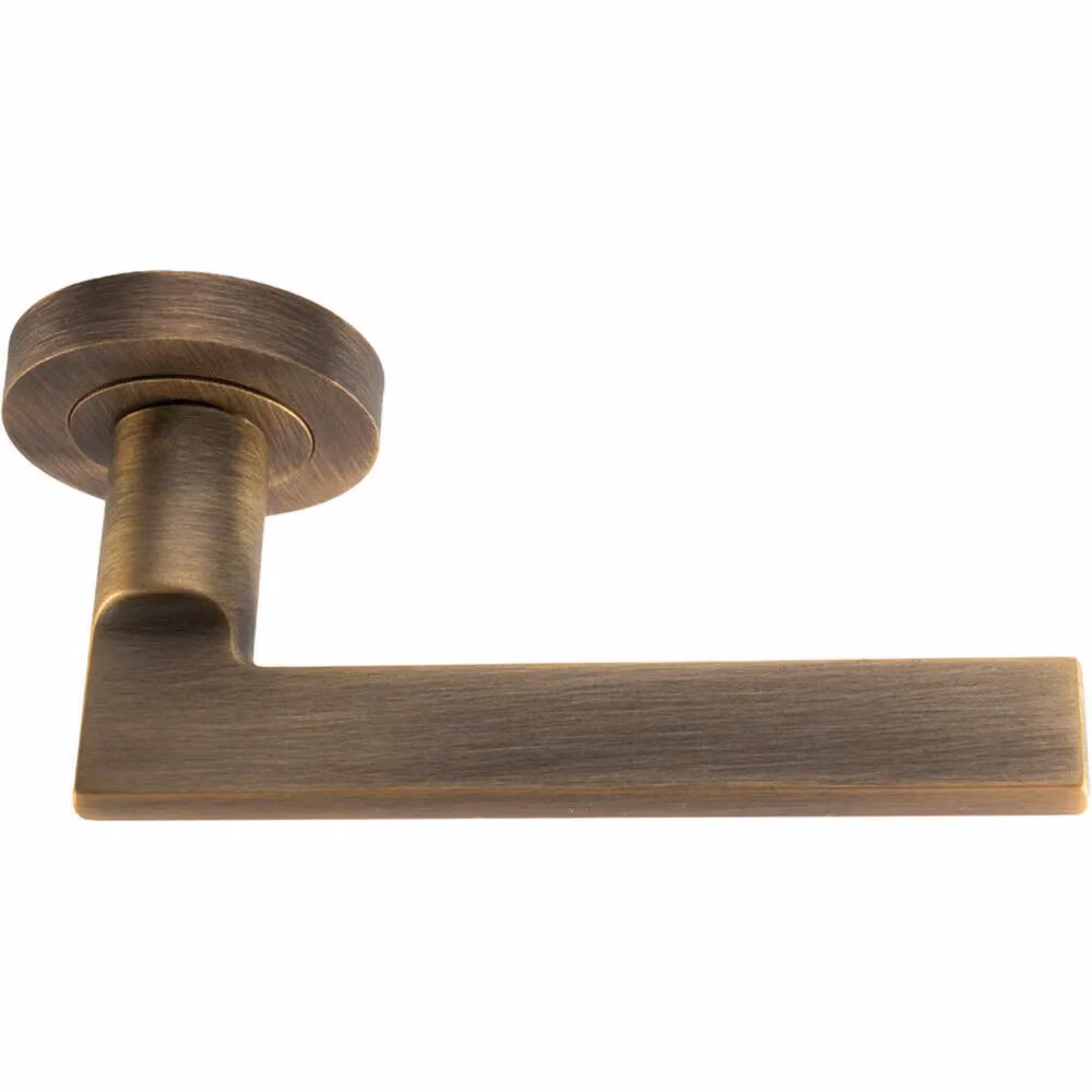 Loops 4 Pair Straight Plinth Mounted Lever on Round Rose Concealed Fix Door Handles in Antique Brass – 2