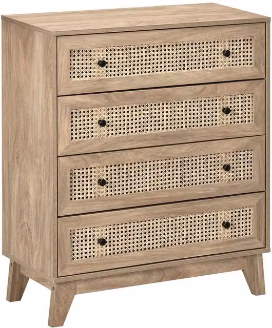 EONLION 4 Drawer Chest of Drawers Storage Organiser in Brown Rattan Style
