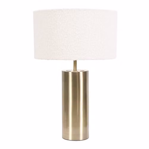 ValueLights Antique Brass Single Stem Touch Dimmer Table Lamp with Beige Boucle Fabric Shade