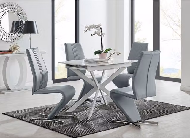 FurnitureboxUK LIRA 100 Extending Kitchen Dining Table and 4 Willow Chairs in Grey and White