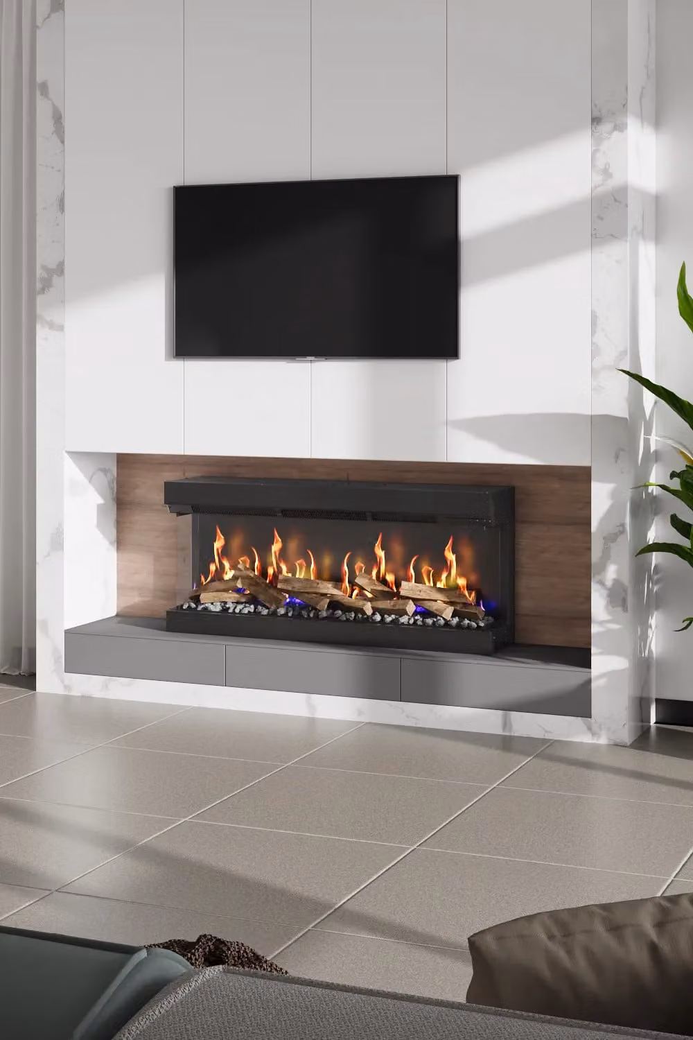 H&O Direct 50 inch 3-Sided Electric Fireplace in Black with App Control and WiFi – 2