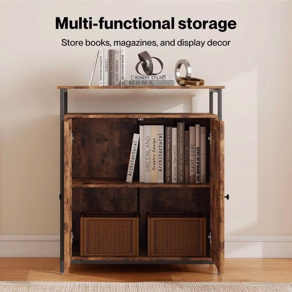 Levede Industrial Style Walnut Storage Cabinet in Brown with 2 Doors – 3