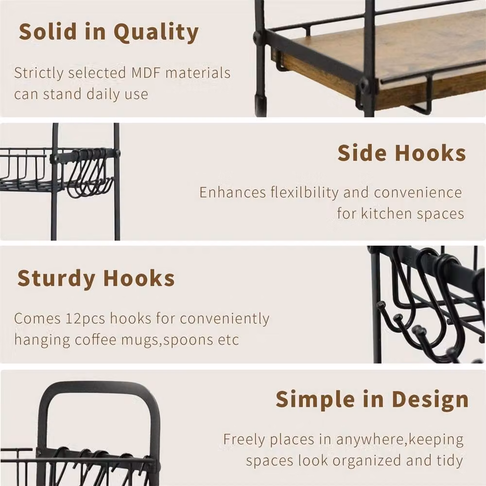 ERGOVEXA Black Coffee Mug Cup Display Rack with Shelf and Hooks, W/D/H: 35.5 x 32.0 x 12.0 cm – 4