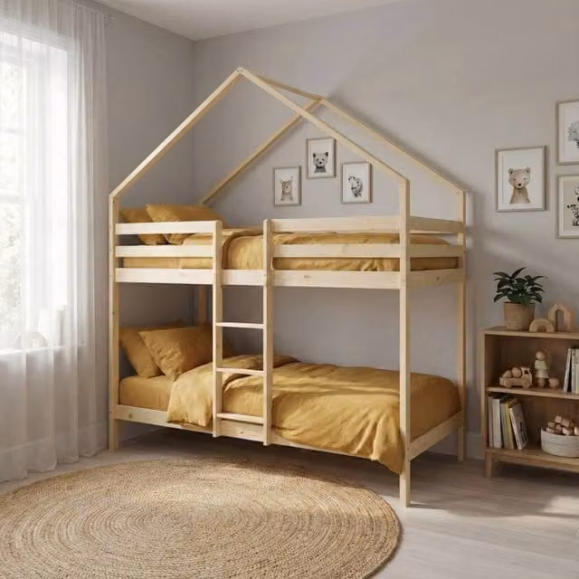 sweeek Childrens Cabin Bunk Bed in Brown Natural Pine W/D/H: 90 x 190 x 197 cm – 1