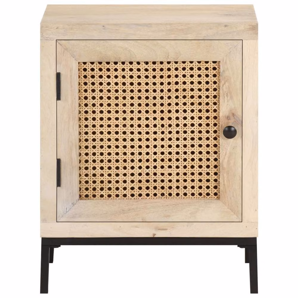 Berkfield Home Beautiful Bedside Cabinet in Light Brown Solid Mango Wood and Rattan, W/D/H: 40 x 30 x 50 cm – 2