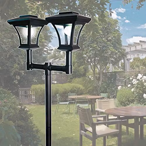 GardenKraft Twin Head Solar Powered LED Garden Lamp Post in Black, Height: 170 cm – 5
